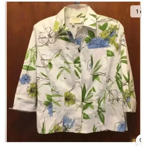 Vintage Women LILLY OF CALIFORNIA blue Green White Floral Button Jacket Sz Small